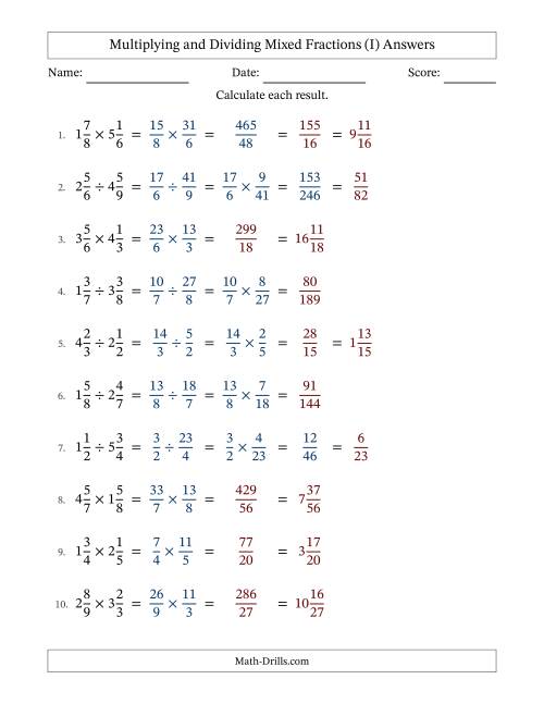 The Multiplying and Dividing Two Mixed Fractions with Some Simplifying (Fillable) (I) Math Worksheet Page 2