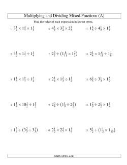 Multiplying and Dividing Mixed Fractions with Three Terms