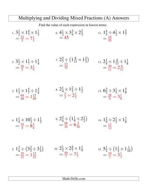 Multiplying And Dividing Mixed Fractions With Three Terms A 