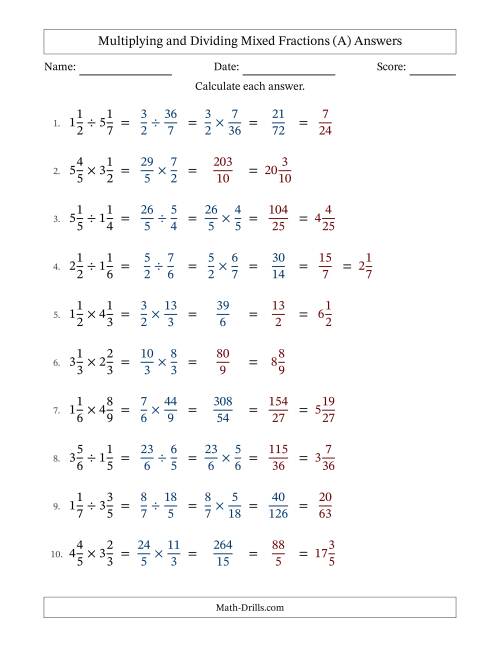 The Multiplying and Dividing Two Mixed Fractions with Some Simplifying (Fillable) (All) Math Worksheet Page 2