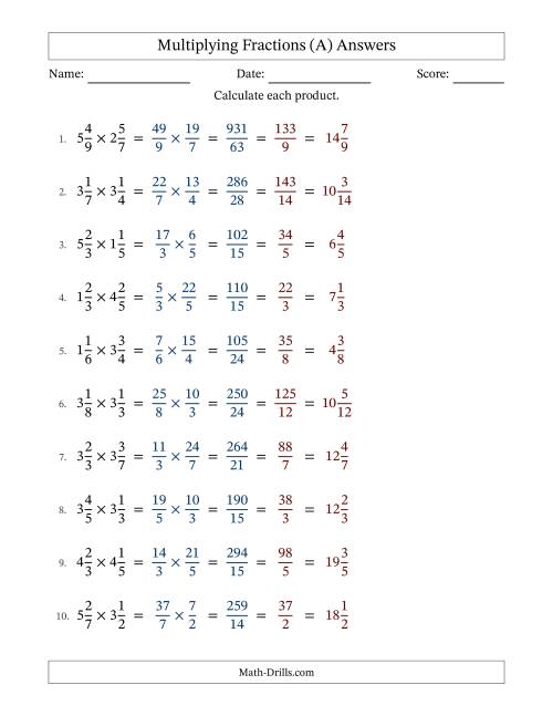 The Multiplying Two Mixed Fractions with All Simplifying (Fillable) (A) Math Worksheet Page 2