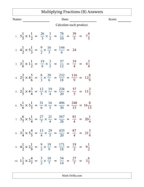 The Multiplying Two Mixed Fractions with All Simplification (Fillable) (B) Math Worksheet Page 2