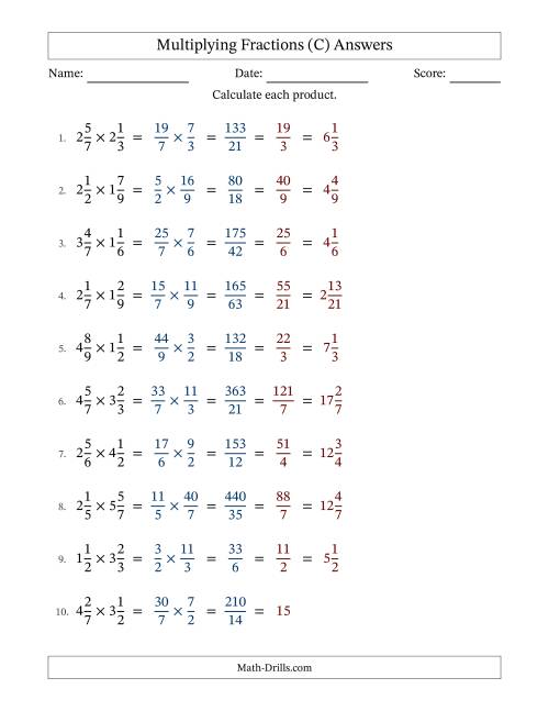 The Multiplying Two Mixed Fractions with All Simplification (Fillable) (C) Math Worksheet Page 2