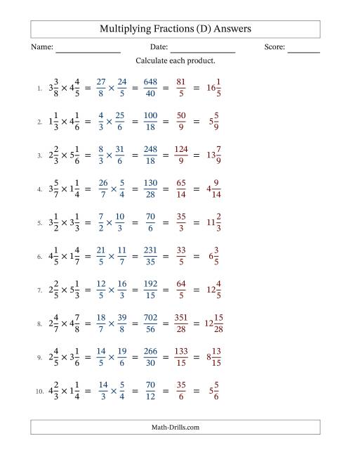 The Multiplying Two Mixed Fractions with All Simplification (Fillable) (D) Math Worksheet Page 2