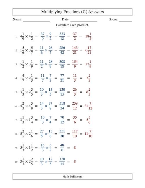 The Multiplying Two Mixed Fractions with All Simplification (Fillable) (G) Math Worksheet Page 2