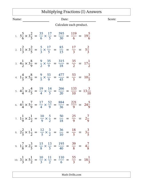 The Multiplying Two Mixed Fractions with All Simplification (Fillable) (I) Math Worksheet Page 2