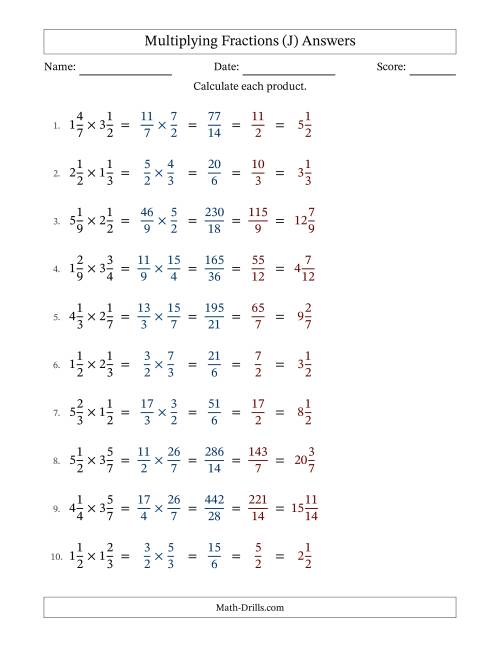 The Multiplying Two Mixed Fractions with All Simplification (Fillable) (J) Math Worksheet Page 2