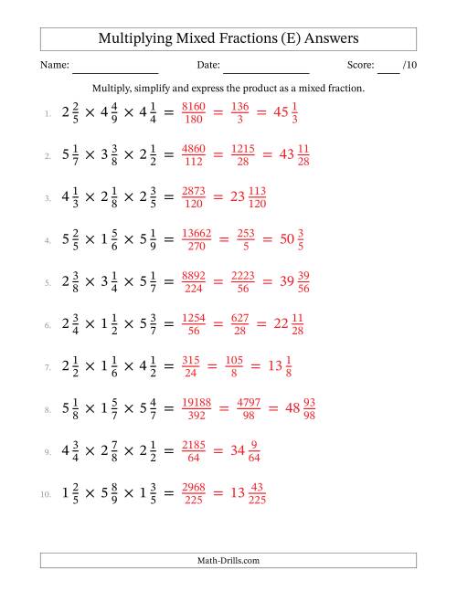 The Multiplying 3 Mixed Fractions (E) Math Worksheet Page 2