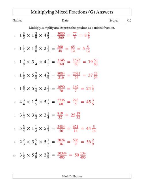 The Multiplying 3 Mixed Fractions (G) Math Worksheet Page 2