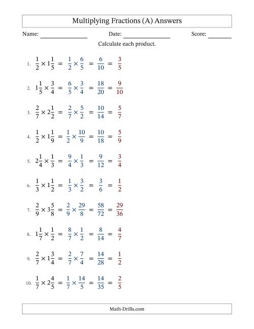 Multiplying Fractions And Mixed Fractions (A)