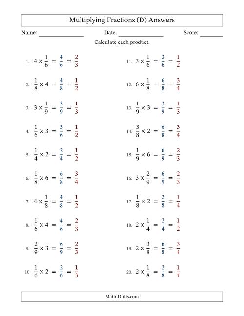 The Multiplying Proper Fractions and Whole Numbers with All Simplification (Fillable) (D) Math Worksheet Page 2