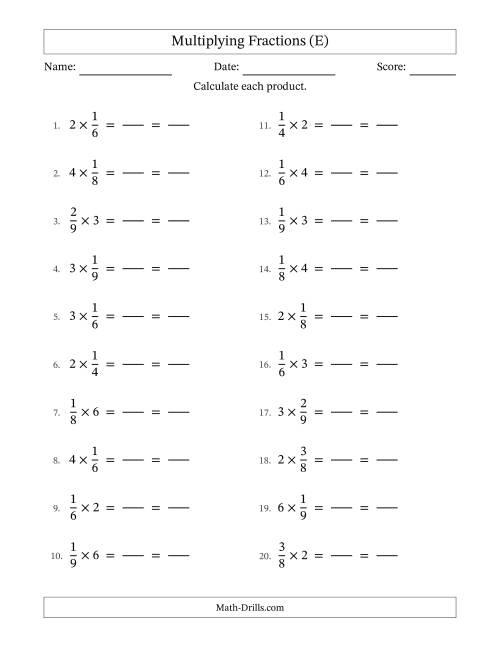 The Multiplying Proper Fractions and Whole Numbers with All Simplification (Fillable) (E) Math Worksheet