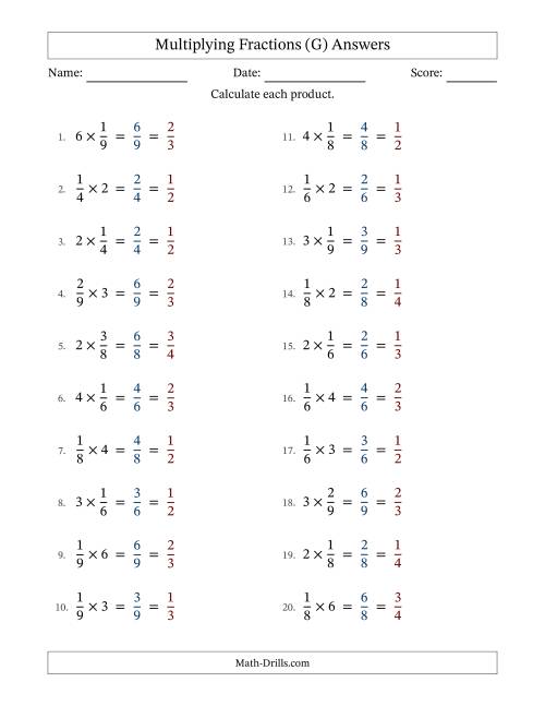 The Multiplying Proper Fractions and Whole Numbers with All Simplification (Fillable) (G) Math Worksheet Page 2