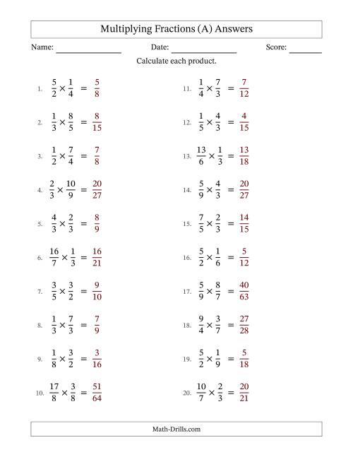 The Multiplying Proper and Improper Fractions with No Simplifying (Fillable) (A) Math Worksheet Page 2
