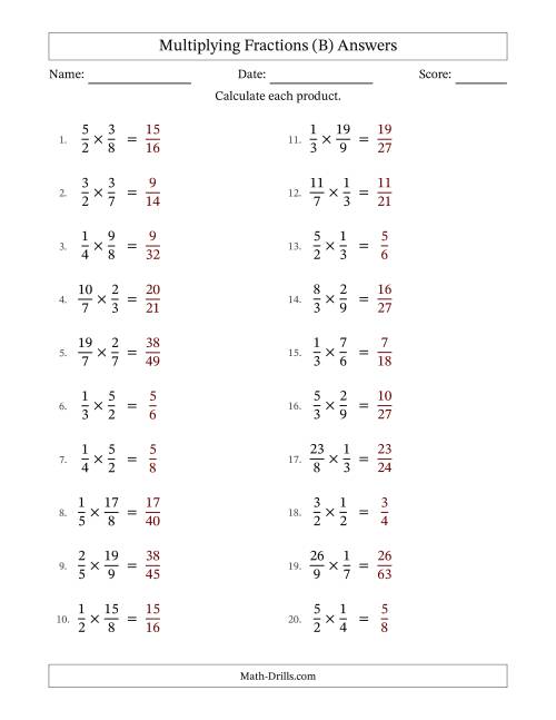 The Multiplying Proper and Improper Fractions with No Simplification (Fillable) (B) Math Worksheet Page 2