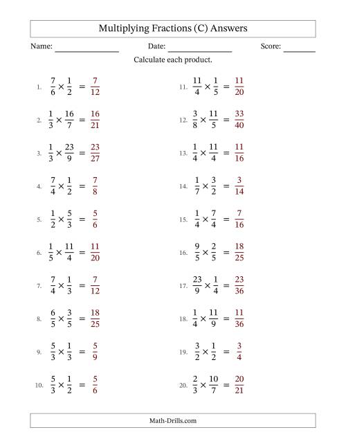 The Multiplying Proper and Improper Fractions with No Simplification (Fillable) (C) Math Worksheet Page 2