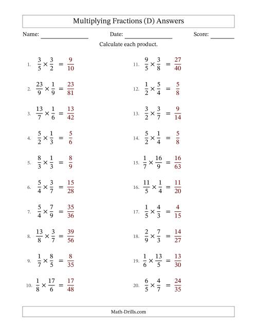 The Multiplying Proper and Improper Fractions with No Simplification (Fillable) (D) Math Worksheet Page 2