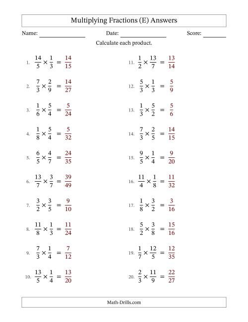 The Multiplying Proper and Improper Fractions with No Simplification (Fillable) (E) Math Worksheet Page 2