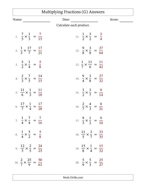 The Multiplying Proper and Improper Fractions with No Simplification (Fillable) (G) Math Worksheet Page 2