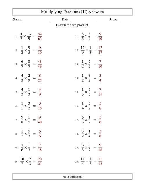 The Multiplying Proper and Improper Fractions with No Simplification (Fillable) (H) Math Worksheet Page 2