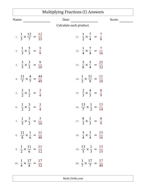 The Multiplying Proper and Improper Fractions with No Simplification (Fillable) (I) Math Worksheet Page 2