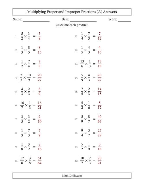 The Multiplying Proper and Improper Fractions with No Simplifying (Fillable) (All) Math Worksheet Page 2