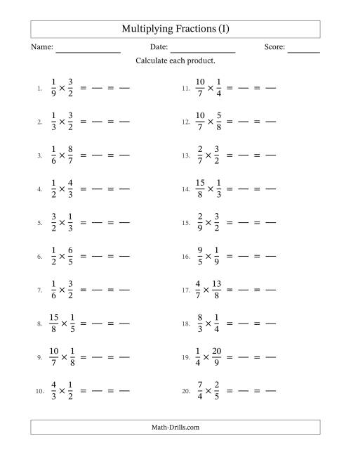The Multiplying Proper and Improper Fractions with All Simplification (Fillable) (I) Math Worksheet