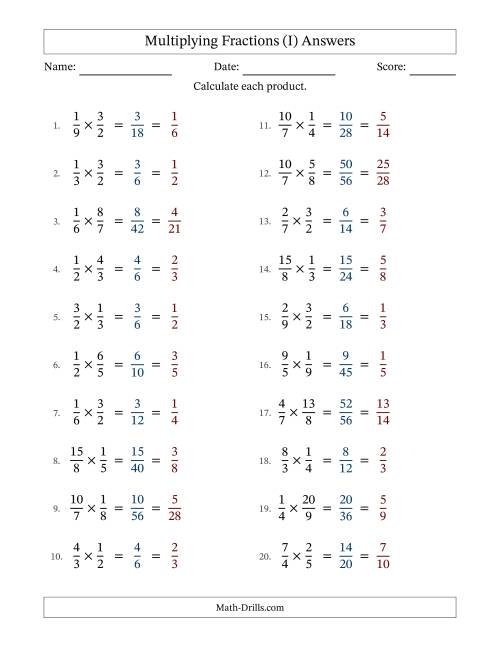 The Multiplying Proper and Improper Fractions with All Simplification (Fillable) (I) Math Worksheet Page 2