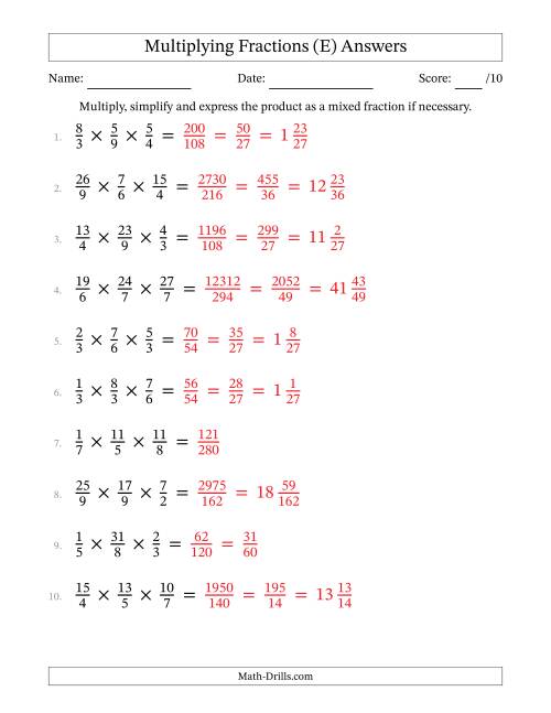 Multiplying and Simplifying Proper and Improper Fractions with Three ...