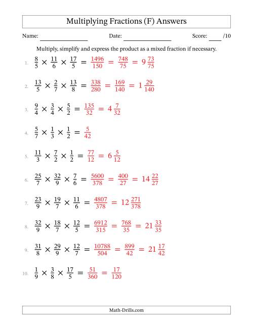 The Multiplying 3 Proper and Improper Fractions (F) Math Worksheet Page 2