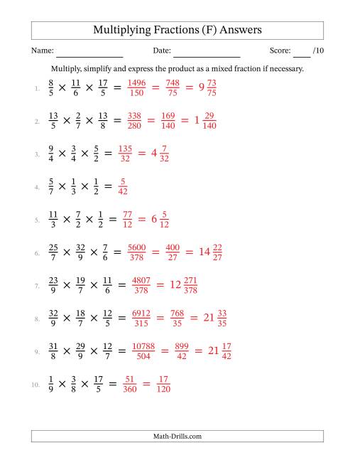 Multiplying and Simplifying Proper and Improper Fractions with Three ...