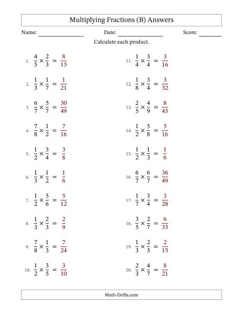 The Multiplying Two Proper Fractions with No Simplification (Fillable) (B) Math Worksheet Page 2