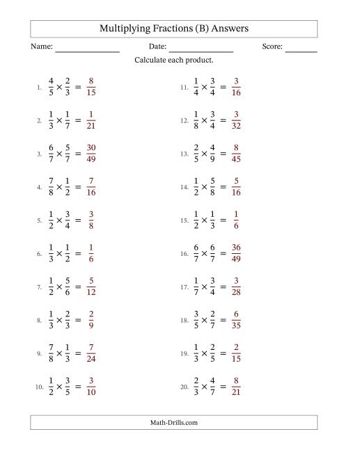 Multiplying Proper Fractions (B)