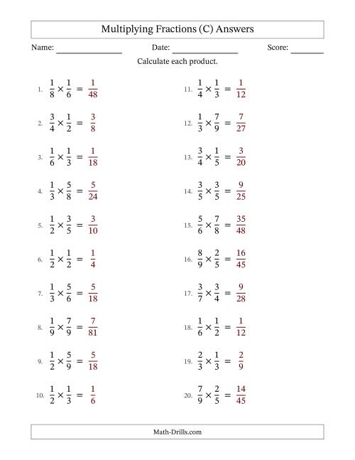 The Multiplying Two Proper Fractions with No Simplification (Fillable) (C) Math Worksheet Page 2