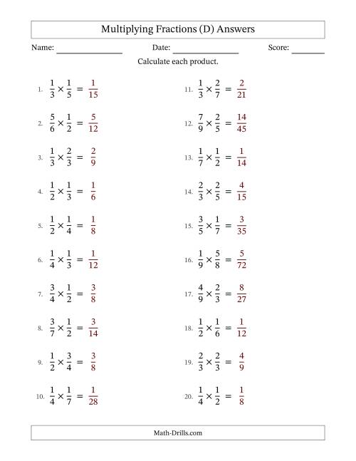 The Multiplying Two Proper Fractions with No Simplification (Fillable) (D) Math Worksheet Page 2