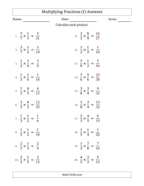 The Multiplying Two Proper Fractions with No Simplification (Fillable) (I) Math Worksheet Page 2