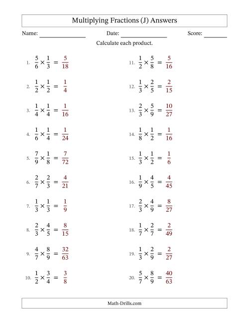 The Multiplying Two Proper Fractions with No Simplification (Fillable) (J) Math Worksheet Page 2