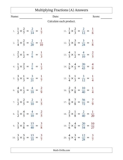 The Multiplying Two Proper Fractions with All Simplifying (Fillable) (A) Math Worksheet Page 2