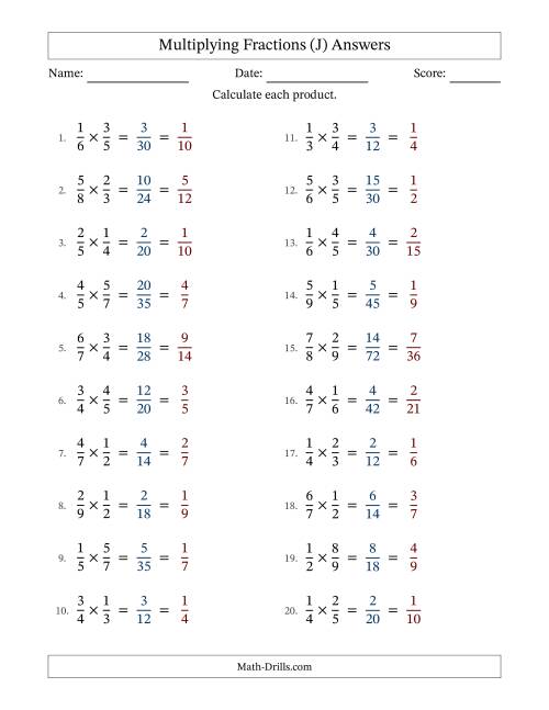 The Multiplying Two Proper Fractions with All Simplification (Fillable) (J) Math Worksheet Page 2