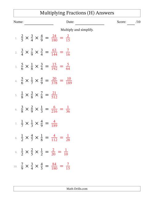 The Multiplying 3 Proper Fractions (H) Math Worksheet Page 2