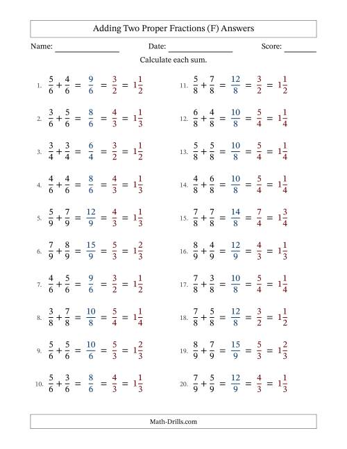 The Adding Two Proper Fractions with Equal Denominators, Mixed Fractions Results and All Simplifying (F) Math Worksheet Page 2