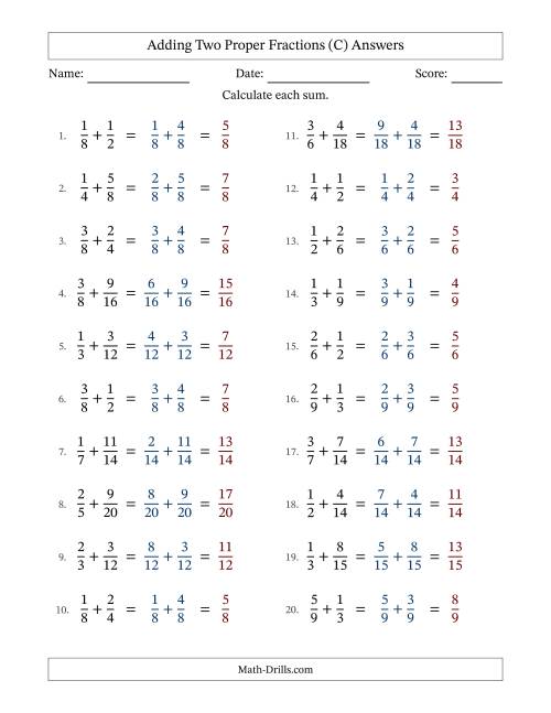 The Adding Two Proper Fractions with Similar Denominators, Proper Fractions Results and No Simplifying (C) Math Worksheet Page 2