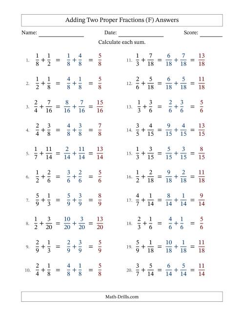 The Adding Two Proper Fractions with Similar Denominators, Proper Fractions Results and No Simplifying (F) Math Worksheet Page 2
