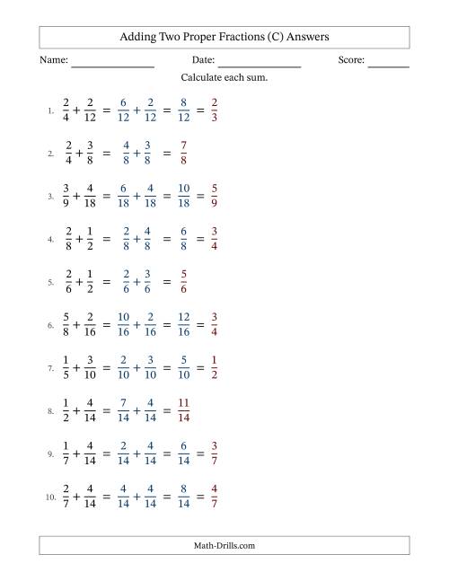 The Adding Two Proper Fractions with Similar Denominators, Proper Fractions Results and Some Simplifying (C) Math Worksheet Page 2