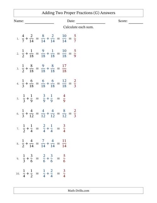 The Adding Two Proper Fractions with Similar Denominators, Proper Fractions Results and Some Simplifying (G) Math Worksheet Page 2