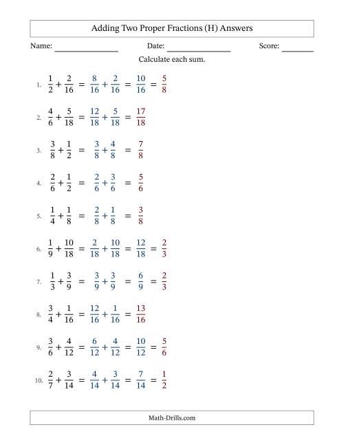 The Adding Two Proper Fractions with Similar Denominators, Proper Fractions Results and Some Simplifying (H) Math Worksheet Page 2