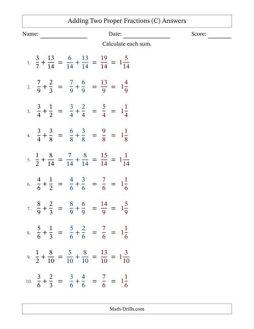 The Adding Two Proper Fractions with Similar Denominators, Mixed Fractions Results and No Simplifying (C) Math Worksheet Page 2