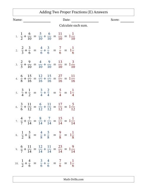 The Adding Two Proper Fractions with Similar Denominators, Mixed Fractions Results and No Simplifying (E) Math Worksheet Page 2
