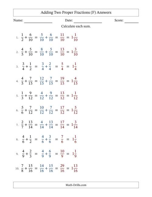 The Adding Two Proper Fractions with Similar Denominators, Mixed Fractions Results and No Simplifying (F) Math Worksheet Page 2