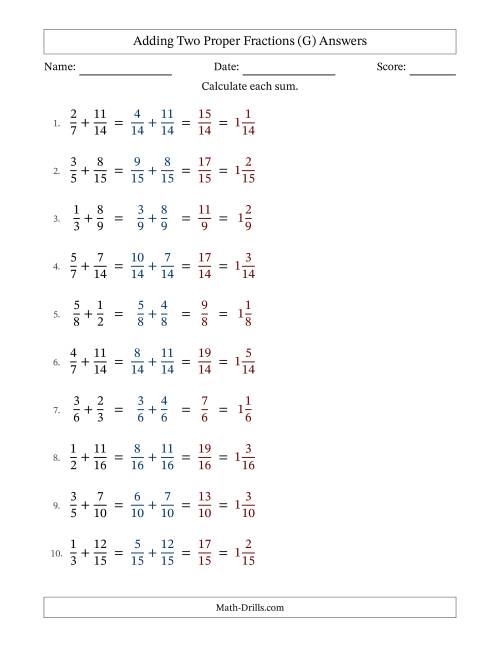 The Adding Two Proper Fractions with Similar Denominators, Mixed Fractions Results and No Simplifying (G) Math Worksheet Page 2